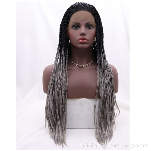 wholesale jumbo glueless transparent micro braided cornrow lace wig twist for black women pre braided wig